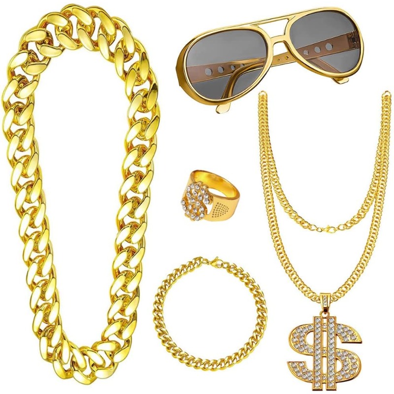 Men'S Accessories In The 80S - 5-delige hiphop kostuumset, jaren 80 verkleedaccessoires,