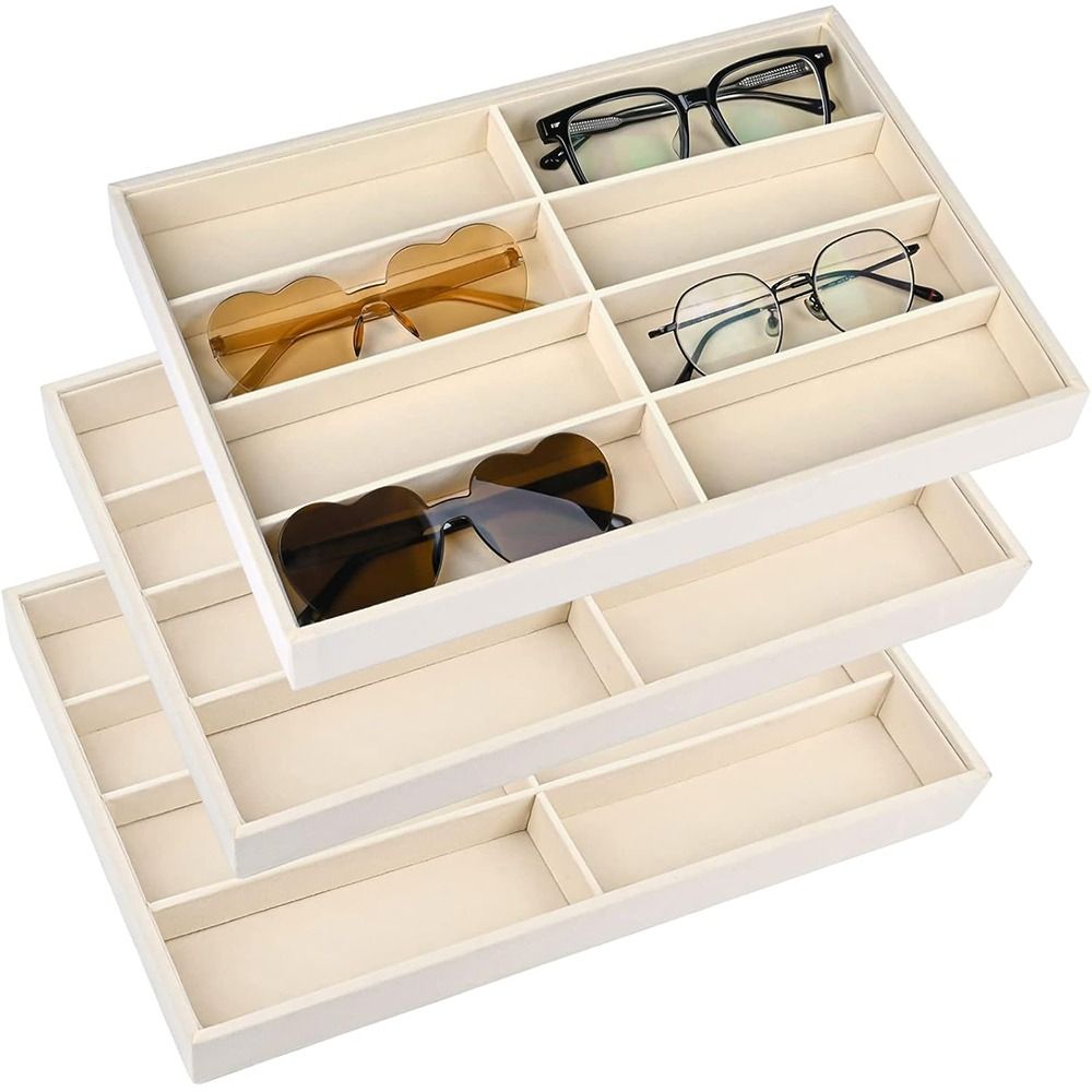 Men'S Accessories Organizer Tray - Beige grijze zonnebrilorganizer, stapelbare fluwelen brilhouder,