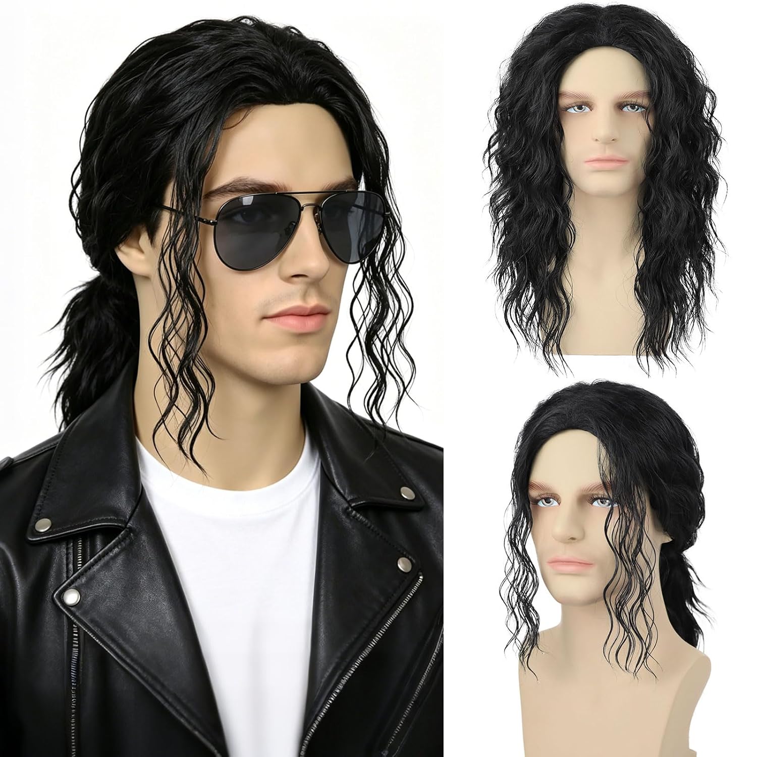 Zwarte krullende pruik voor he - Men'S Accessories In The 80S recensie en prijs