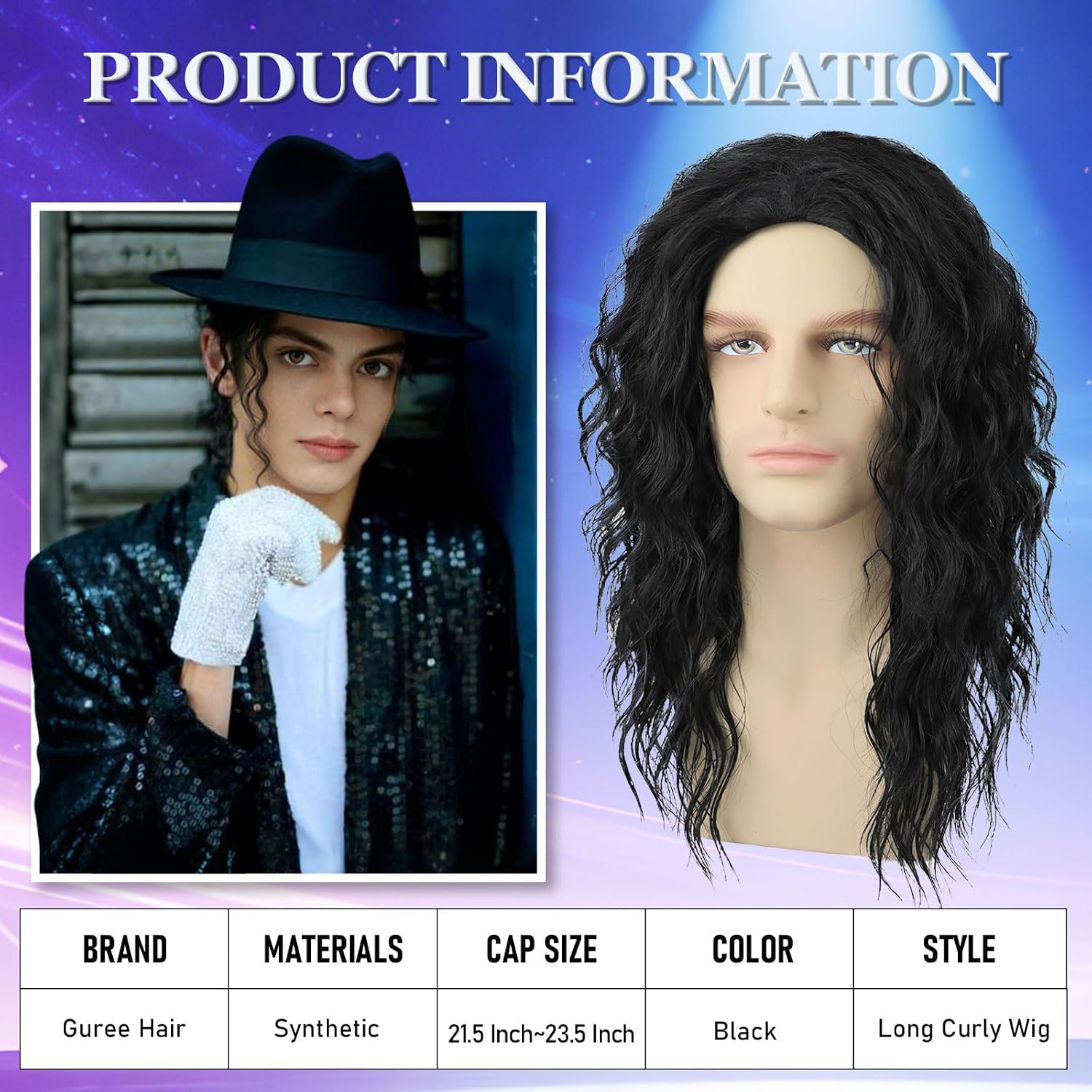 Zwarte krullende pruik voor he - Men'S Accessories In The 80S recensie en prijs